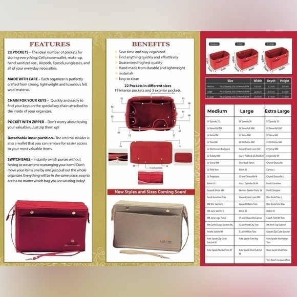 Purse Organizer Insert speedy 30 for Louis Vuitton MM / Neverfull MM - Picture 11 of 11